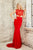 Angela & Alison - 71028 Cap Sleeves Lace Sheath Gown In Red