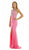 Poly USA - 7102 Adorned Illusion Jewel High Slit Gown in Pink