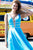 Angela & Alison - 71031 Deep V-Neck Bejeweled A-line Gown In Blue