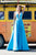 Angela & Alison - 71031 Deep V-Neck Bejeweled A-line Gown In Blue