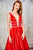 Angela & Alison - 71031 Deep V-Neck Bejeweled A-line Gown In Red