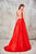 Angela & Alison - 71031 Deep V-Neck Bejeweled A-line Gown In Red