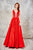 Angela & Alison - 71031 Deep V-Neck Bejeweled A-line Gown In Red