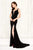 Angela & Alison - 71034 Plunging Neck Fitted Evening Gown In Black