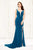 Angela & Alison - 71034 Plunging Neck Fitted Evening Gown In Blue