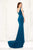 Angela & Alison - 71034 Plunging Neck Fitted Evening Gown In Blue