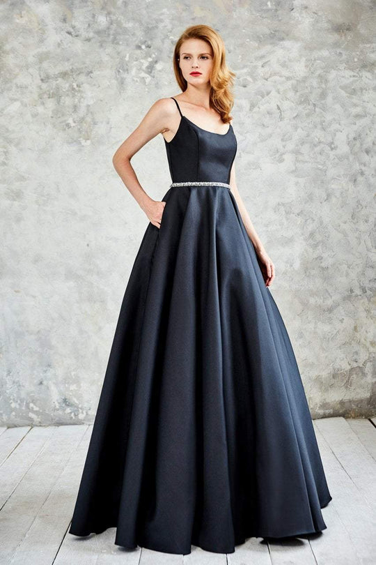 Angela & Alison - 71063 Scoop Neck A-line Evening Gown In Black