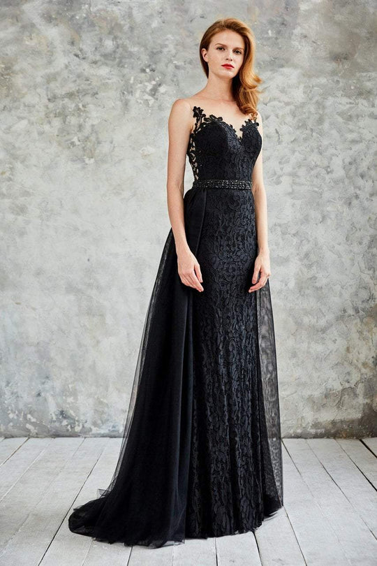 Angela & Alison - 71073 Lace Illusion Jewel Sheath Dress In Black