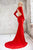 Angela & Alison - 71075 Deep V-neck Trumpet Dress In Red