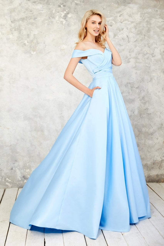 Angela & Alison - 71076 Dazzling Off-Shoulder Evening Gown In Blue