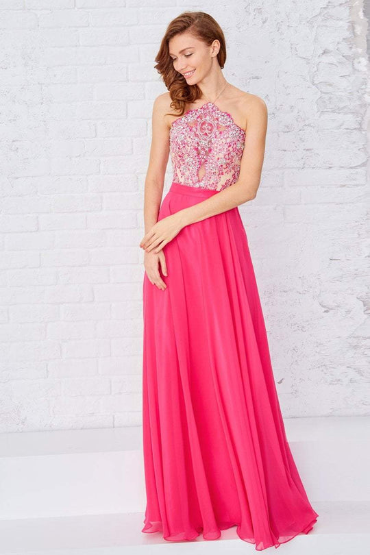Angela & Alison - 71085 Embellished Halter Neck Chiffon Gown In Pink