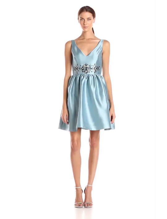 Adrianna Papell - 41913090 Beaded Sleeveless V Neck Cocktail Dress in Green