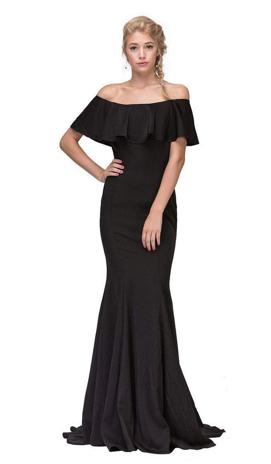 Eureka Fashion - 7113 Ruffle Paneled Off Shoulder Mermaid Gown In Black
