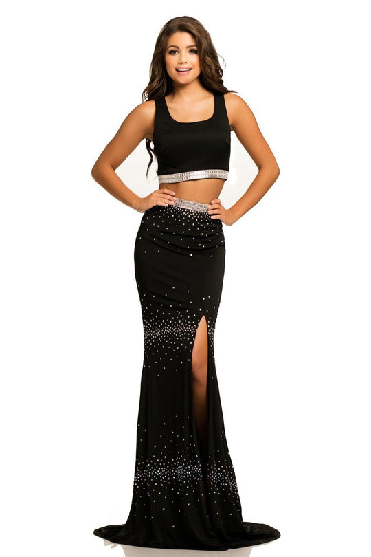 Johnathan Kayne - 7114 Two Piece Crystal Embellished Dress in Black
