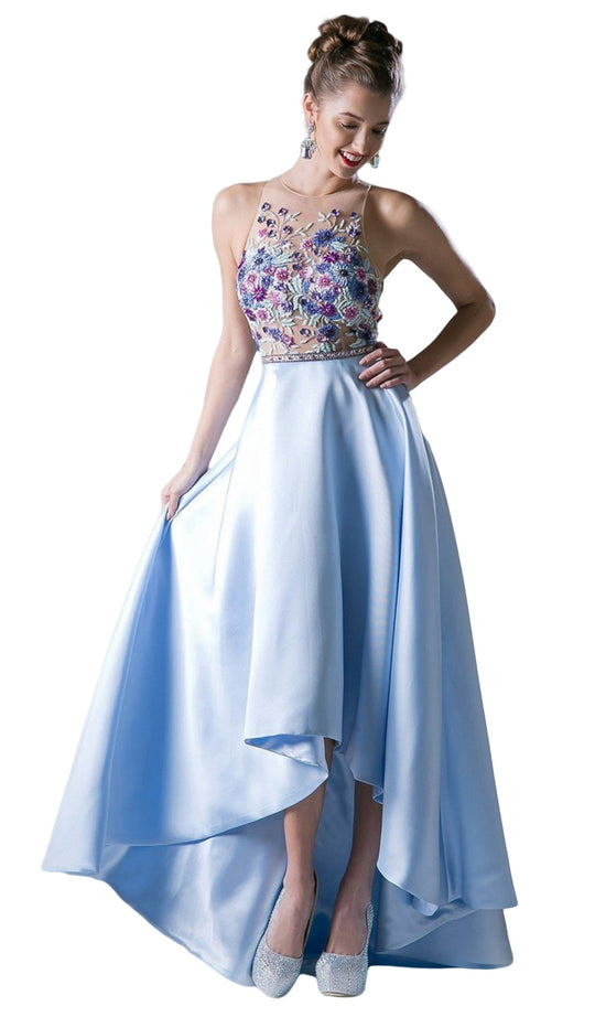 Cinderella Divine - 71150 Floral Embroidered High Low Dress In Blue