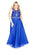 Kurves by Kimi - Bejeweled Illusion Neck A-line Dress 71669 In Blue