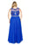 Kurves by Kimi - Bejeweled Illusion Neck A-line Dress 71669 In Blue