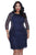 Kurves by Kimi - Sequined Quarter Length Sleeve Bateau Neck Column Dress 71176 in Blue