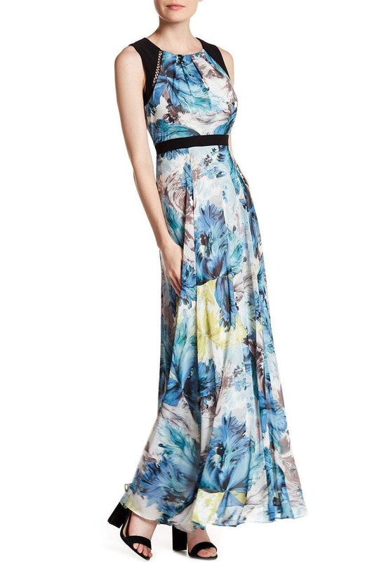 Sangria - DBLP1178 Multi-Printed Jewel A-line Dress in Multi-Color