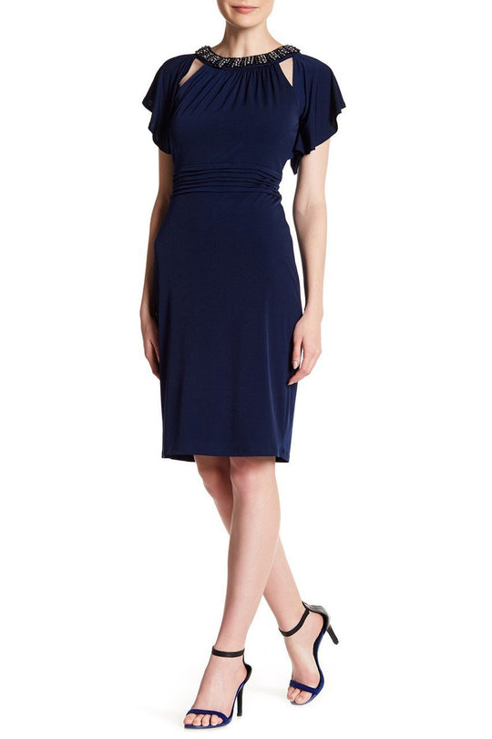 Sangria - SWIF987 Embellished Flutter Sleeve Dress in Blue