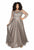 Kurves by Kimi - 71196 Embellished Jewel A Line Long Dress In Gray