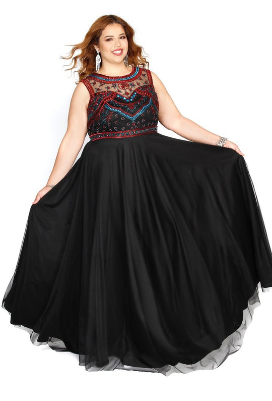 Kurves by Kimi - 71224 Multi-Color Beaded Long Gown In Black and Multi-Color