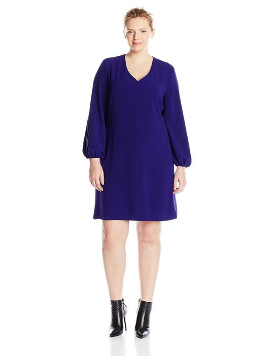 Taylor - V Neck Long Sleeve Shift Dress 5803L in Blue and Purple