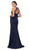 Eureka Fashion - 7133 Applique Halter Stretch Satin Trumpet Dress in Blue
