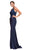 Eureka Fashion - 7133 Applique Halter Stretch Satin Trumpet Dress in Blue