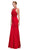 Eureka Fashion - 7133 Applique Halter Stretch Satin Trumpet Dress in Red