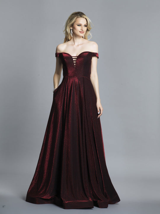 Dave & Johnny - A7137 Strappy Off-Shoulder A-Line Dress In Red and Black