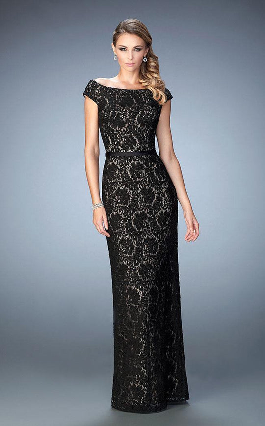 La Femme - 21812 Contrast Lace Evening Gown In Black