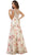 Cap Sleeve Floral Embellished A-line Evening Gown