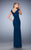La Femme - 22040 Ruched V-Neck Trumpet Dress In Navy