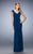 La Femme - 22040 Ruched V-Neck Trumpet Dress In Navy