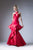 Cinderella Divine - 71428 High Neck Symmetrical Ruffle Mermaid Gown In Red