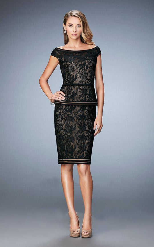 La Femme - 23080 Lace Peplum Cocktail Dress In Black