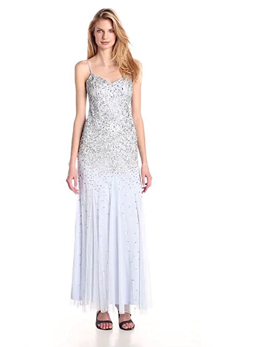 Adrianna Papell - Fully Beaded Sleeveless Gown 91904720 in Blue and Silver