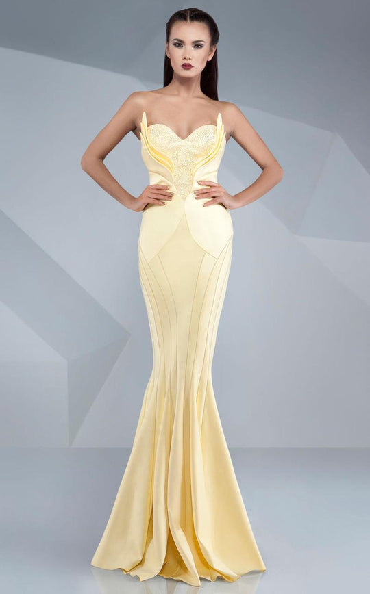 MNM Couture - Embellished Sweetheart Mermaid Dress G0511 in Yellow