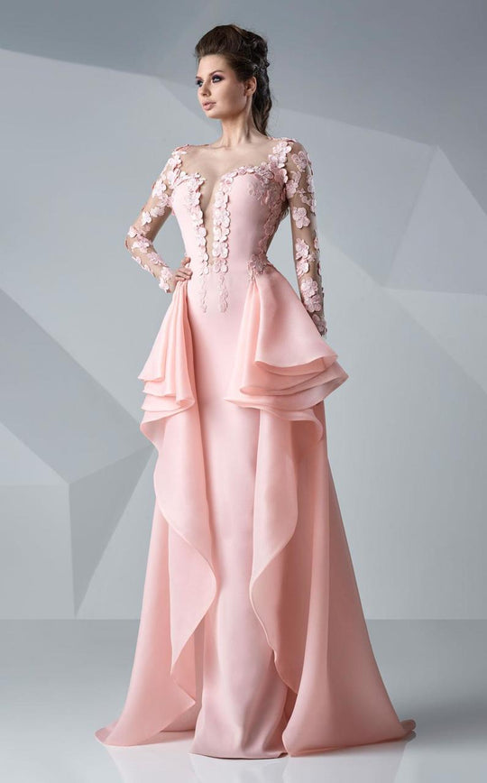 MNM Couture - Embroidered Floral Applique Gown G0649 in Pink