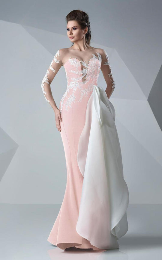 MNM Couture - Illusion Jewel Sheath Gown G0650 in Pink