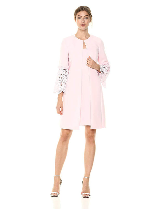 Tahari Asl - 8180M994 Sleeveless Dress with Tulip Lace Sleeve Jacket In Pink