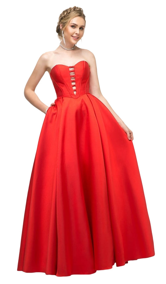 Cinderella Divine - 71584L Strapless Mikado Corset Ballgown In Red