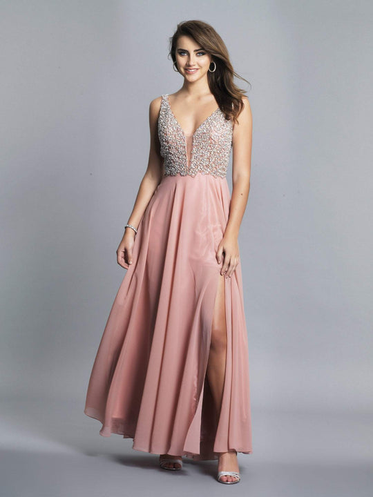 Dave & Johnny - A7159W Bead Embellished A-Line Evening Gown In Purple and Pink