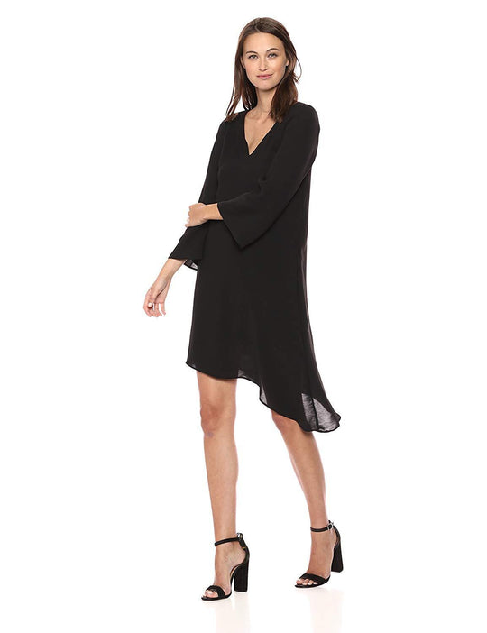 Adrianna Papell - AP1D102336 V-Neck Quarter Sleeves Asymmetrical Dress In Black