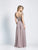 Dave & Johnny - A7164W Beaded Plunging V-Neck A-Line Gown In Brown, Gray