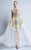 Beside Couture - BC1125D + CAGE Lace Appliqued Illusion Ballgown in White and Silver