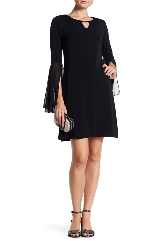 Nina Leonard - L5849A Bell Sleeve Keyhole Front Dress in Black