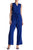 Nina Leonard - L5572A Front Placket Tie-Waist Jumpsuit in Blue