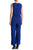 Nina Leonard - L5572A Front Placket Tie-Waist Jumpsuit in Blue